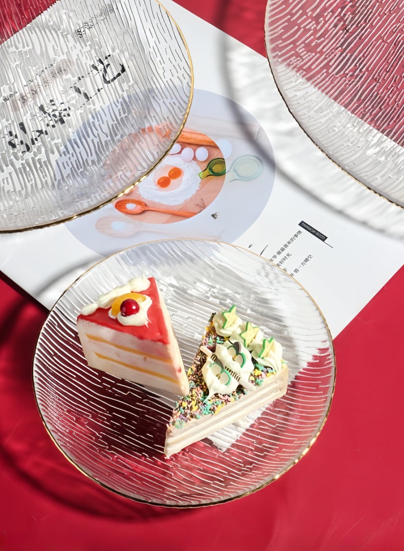 nihao 6-Piece Glass Plates Clear 21x2.7 cm, Lead-free Crystal Glass, Dessert, Salad, Appetizer Plate, Elegant Textured Glass Design, Stackable Plates For Special Occasion, Dishwasher Safe - Gold Edge  - Image 3