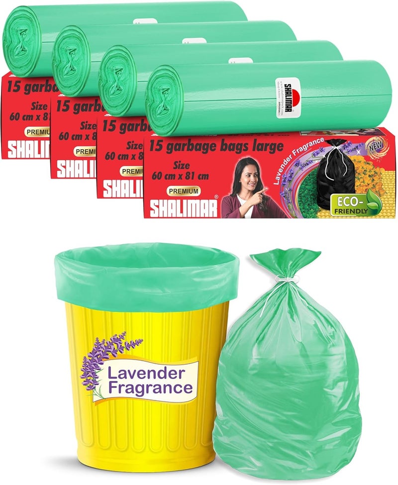 shalimar 60 Pcs - 30 Gallon Heavy Duty Garbage Bags, Lavender Fragrance – Leak-Proof Dustbin/Trash/Waste Bags – 60 x 81 cm – Fits 20 to 30 Gallon Bins – Green - Image 1