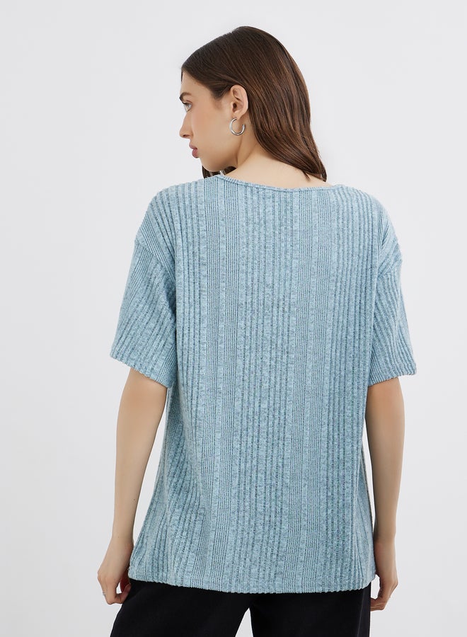Take Two Blue Oversized Knit T-Shirt - Image 5