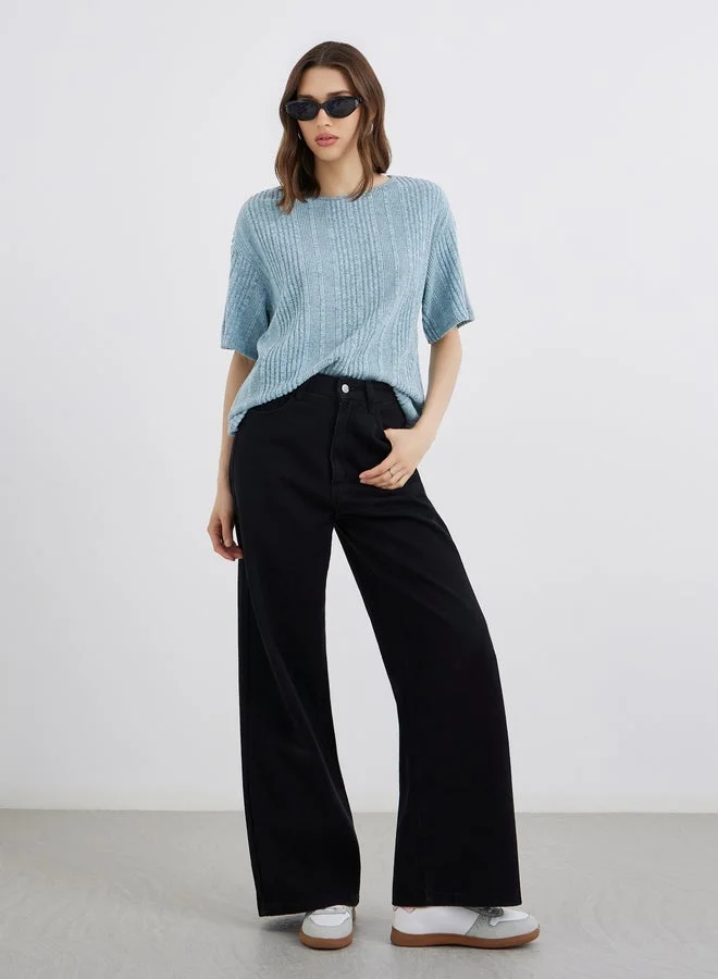 Take Two Blue Oversized Knit T-Shirt