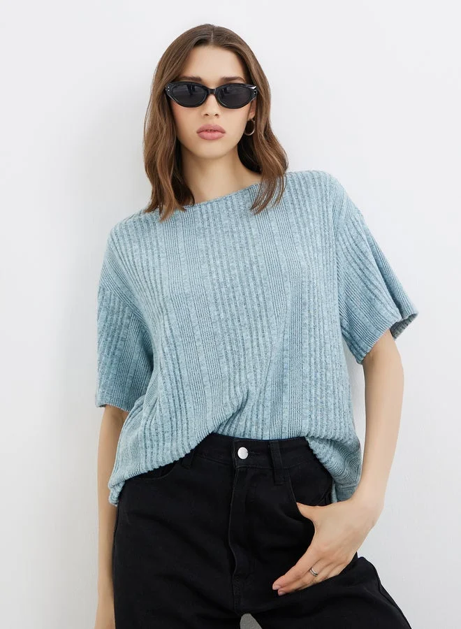 Take Two Blue Oversized Knit T-Shirt