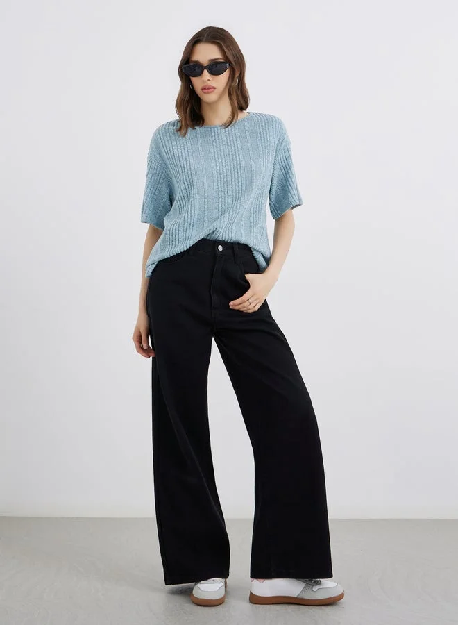 Take Two Blue Oversized Knit T-Shirt