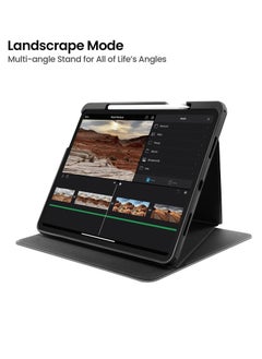 توم توك حافظة عمودية لجهاز iPad، غطاء واقٍ نحيف مضاد للانحناء مع حامل مغناطيسي لـ 3 أوضاع استخدام، أسود  - Image 4