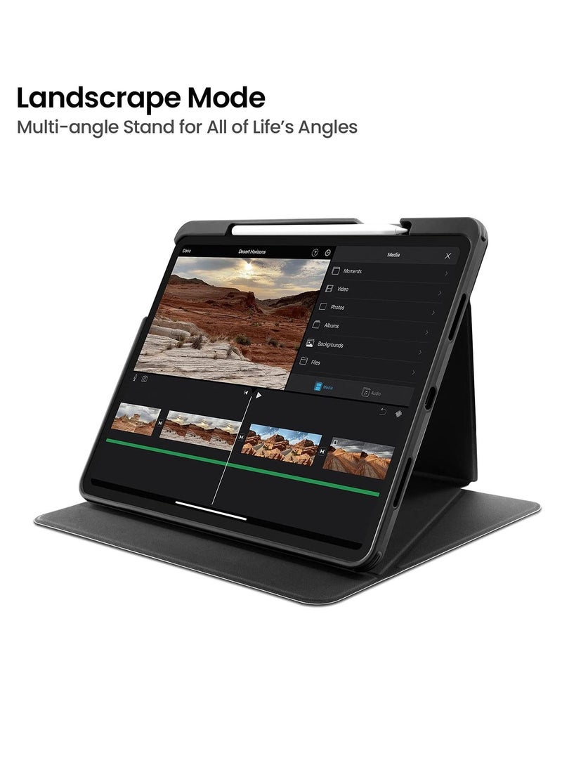 توم توك حافظة عمودية لجهاز iPad، غطاء واقٍ نحيف مضاد للانحناء مع حامل مغناطيسي لـ 3 أوضاع استخدام، أسود  - Image 4