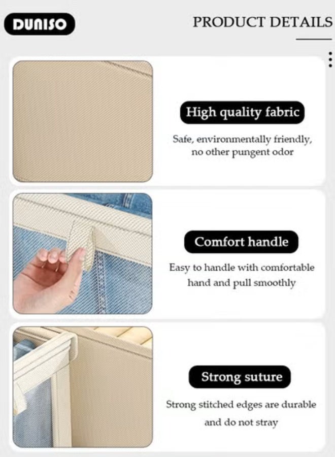 DUNISO 6 Pack Foldable Wardrobe Storage Boxes with Clear Lid & See-Through Window, Washable Stackable Clothes Organizer Bins with Portable Handles, Multipurpose Cube Storage Containers for Bedroom, Wardrobe, Office and Household Garment Arrangement - Image 4