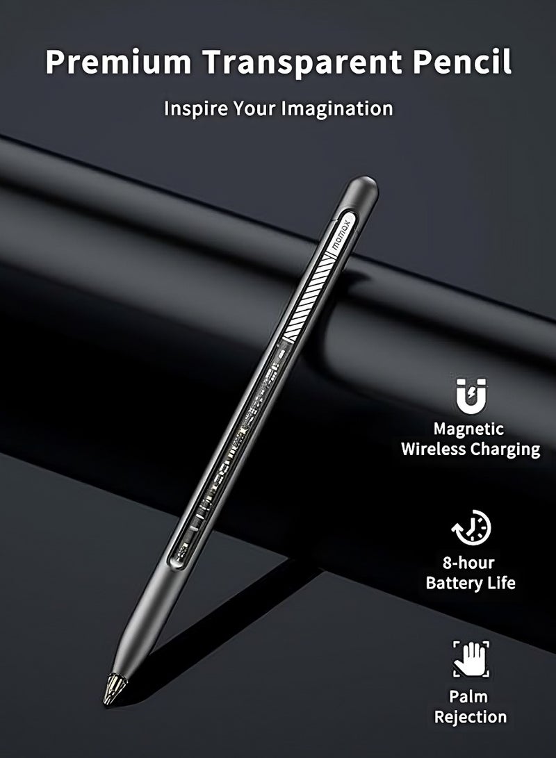 MOMAX Pen for iPad, Transparent iPencil with Magnetic Wireless Charging, High Sensitivity Smart Pen with Palm Rejection, Stylus Pencil Compatible with iPad Mini 6, iPad Air 5,4, iPad Pro 11 - Image 2
