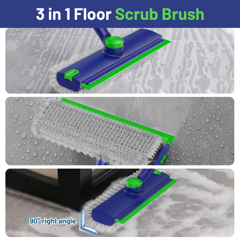 EHADOO Floor Scrub Brush with Long Handle: 3 in 1 Heavy-Duty Floor Scrubber Brush with Squeegee for Cleaning Tile Bathroom Deck Kitchen Patio - Image 5