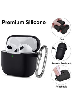 Generic Airpods 3 case cover with keychain full body protective shockproof cute soft silicone compatible with apple airpods 3rd generation case for women men front led visible black  - Image 3