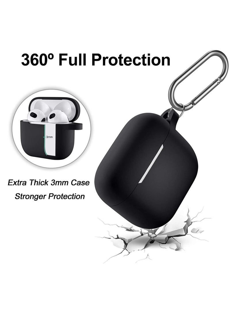 Generic - Airpods 3 case cover with keychain full body protective shockproof cute soft silicone compatible with apple airpods 3rd generation case for women men front led visible black - Image 1
