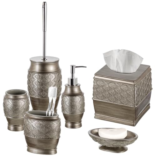 Creative Scents Creative Scents Dublin Silver Bathroom Accessories Set Complete  Brushed Silver 6 Piece Bathroom Set Toilet Brush and Holder Tissue Cover Toothbrush Holder Soap Dispenser Tumbler  Soap Dish 
