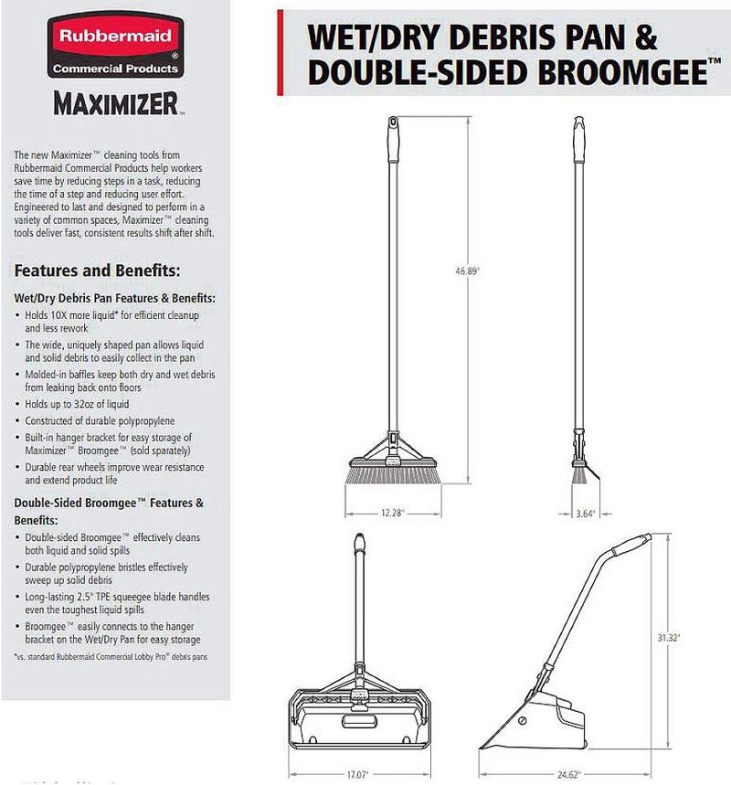 Rubbermaid Rubbermaid Commercial Products Maximizer WetDry Debris Dustpan with Hanger Bracket Black OutdoorIndoor For Wet and Dry Floor Cleaning Compatible with And BroomSqueegee  - Image 3