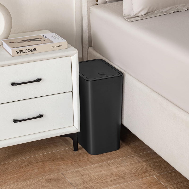TIPGO Bathroom Trash Can with Lid, 4 Gallon / 15 Liter Small Garbage Can, Press Top Bin, Plastic Wastebasket with Pop-Up Lid for Bedroom, Living Room, Office (Black) - Image 2