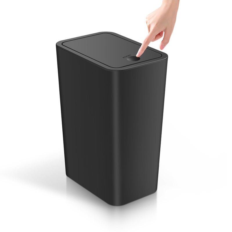 TIPGO Bathroom Trash Can with Lid, 4 Gallon / 15 Liter Small Garbage Can, Press Top Bin, Plastic Wastebasket with Pop-Up Lid for Bedroom, Living Room, Office (Black) - Image 1
