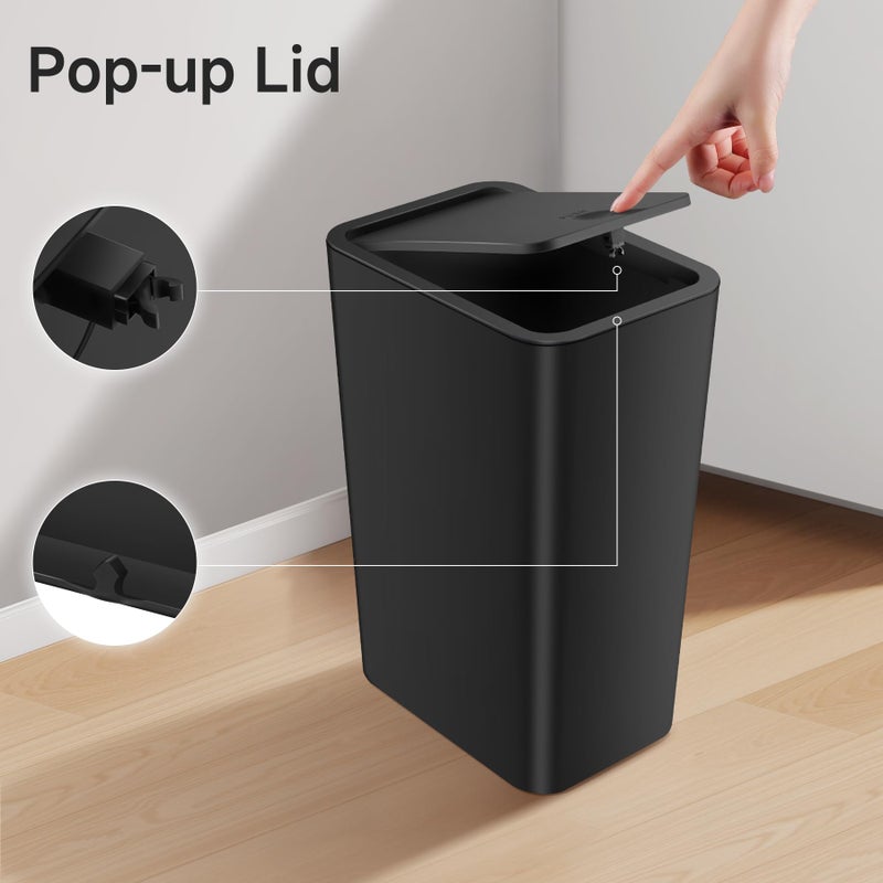 TIPGO Bathroom Trash Can with Lid, 4 Gallon / 15 Liter Small Garbage Can, Press Top Bin, Plastic Wastebasket with Pop-Up Lid for Bedroom, Living Room, Office (Black) - Image 4