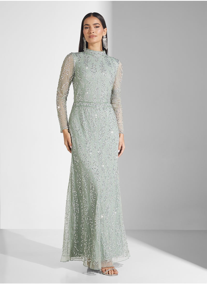 Amelia Rose Embellished Maxi Dress With High Neck  - Image 1