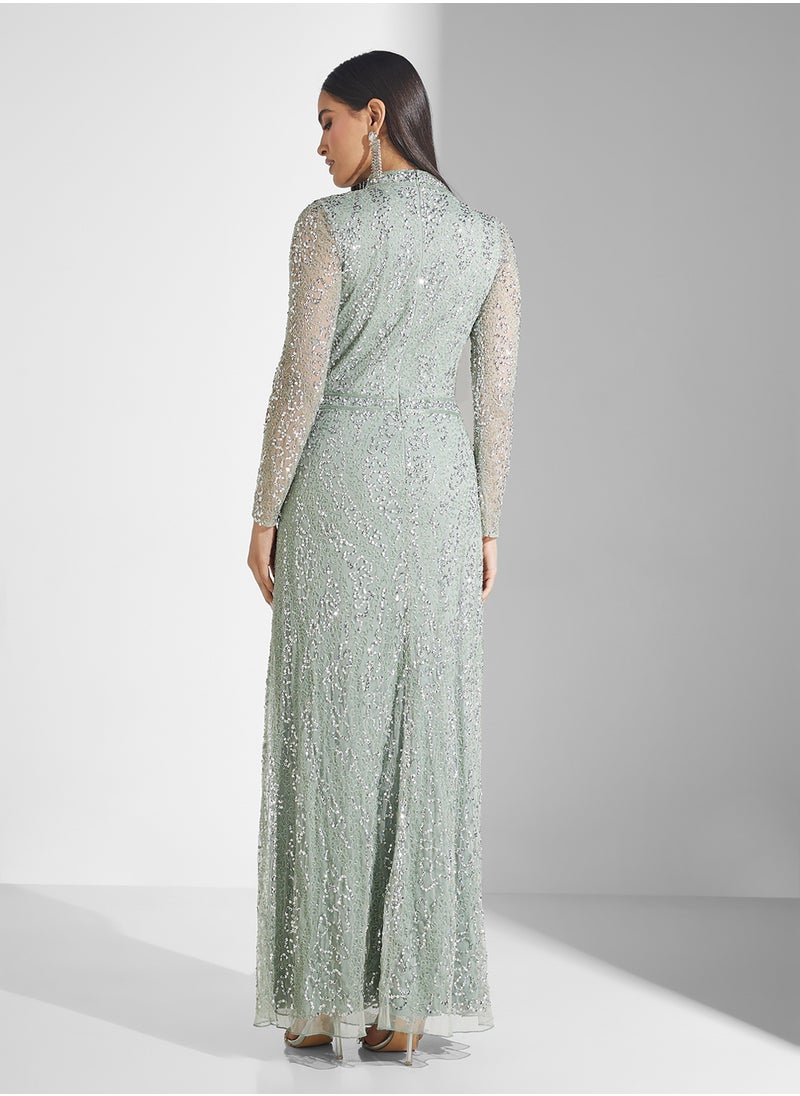 Amelia Rose Embellished Maxi Dress With High Neck  - Image 2