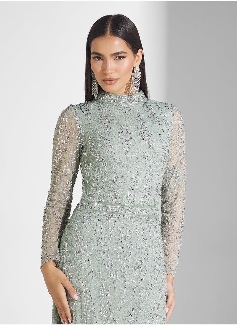 Amelia Rose Embellished Maxi Dress With High Neck  - Image 3
