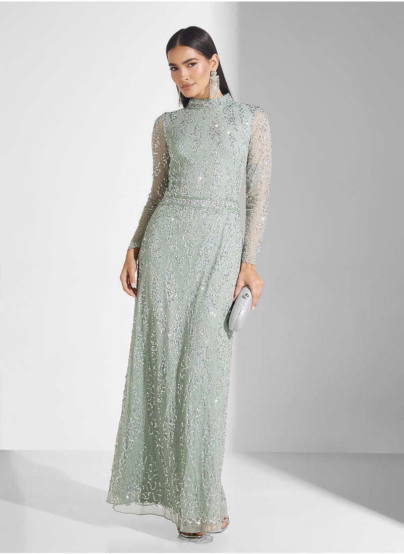 Amelia Rose Embellished Maxi Dress With High Neck  - Image 4