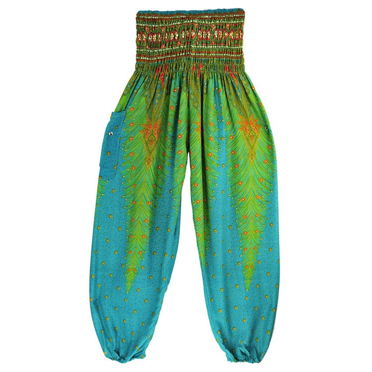 Bohemian Thai Lantern Yoga Pants Womens Summer CasualPeacock Lake green H00103 Peacock Lake green H00103 