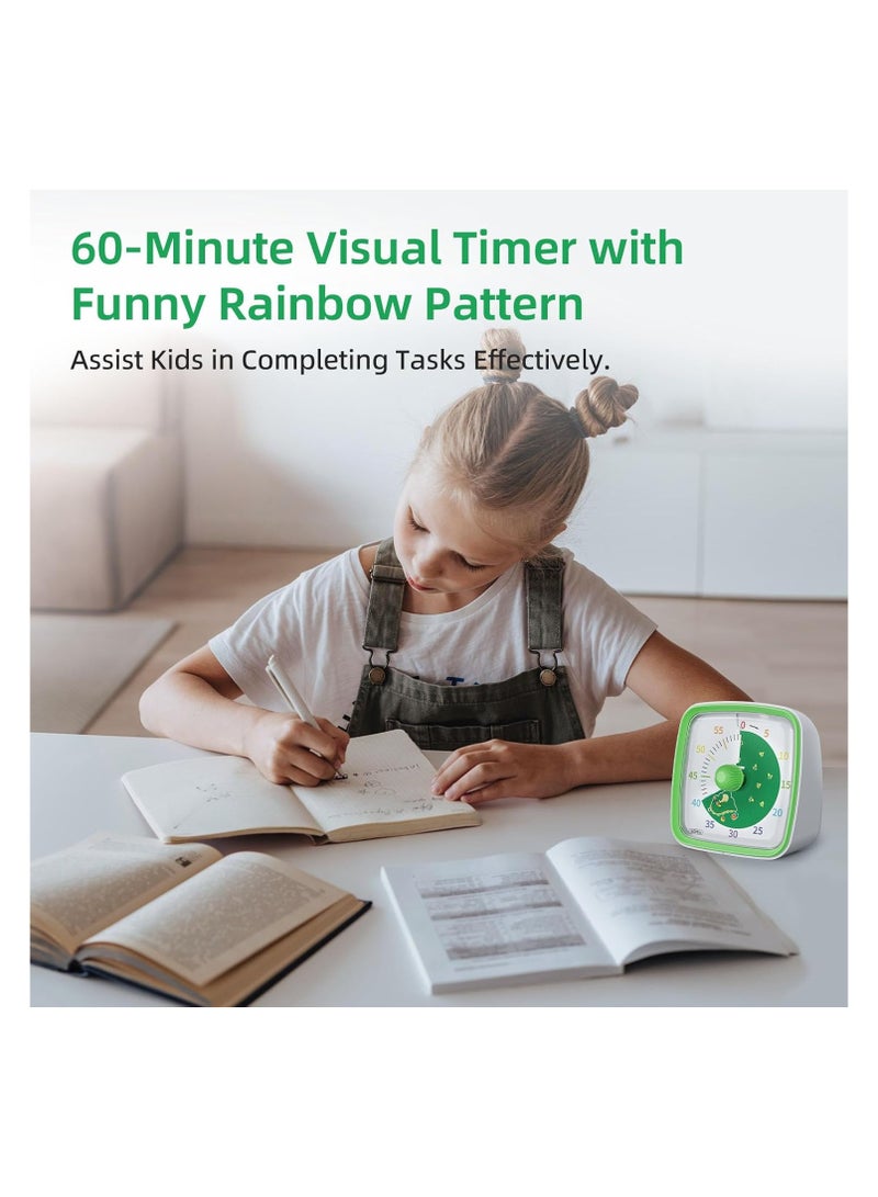 Kitchen Timer, Visual Timer with Night Light, 60-Minute Countdown Timer for Kids and Adults, Silent Classroom Timer, Pomodoro Timer with Dinosaur Pattern for Home, School, Kitchen, or Office (Green) - Image 4