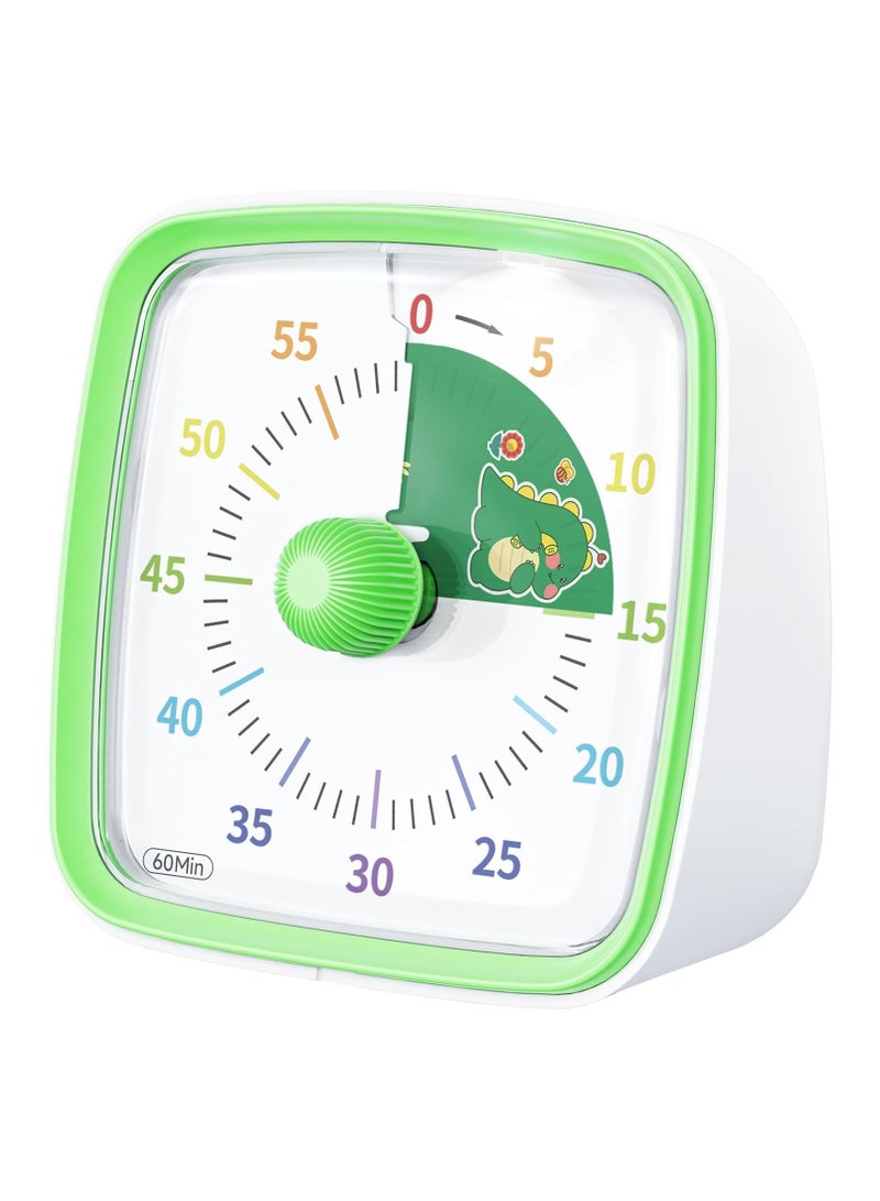 Kitchen Timer, Visual Timer with Night Light, 60-Minute Countdown Timer for Kids and Adults, Silent Classroom Timer, Pomodoro Timer with Dinosaur Pattern for Home, School, Kitchen, or Office (Green) - Image 1
