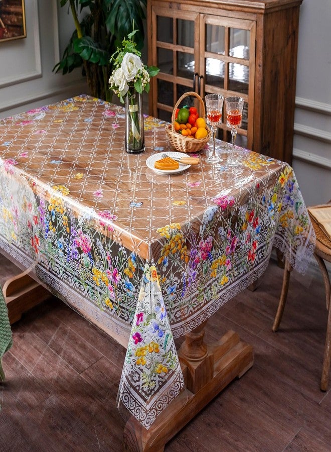 ARTABLE Clear Table Cover Protector Vinyl PVC Rectangle Table Cloth with Floral Print Pattern Oil Proof Wipe-able Plastic Tablecloths for Dining Tables Parties Holidays (Flowers, 55 x 84 Inches) - Image 2