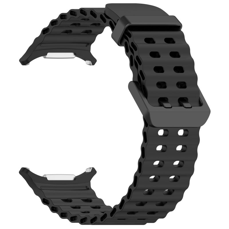 erorex For Samsung Galaxy Watch Ultra 47Mm Ocean Hole Dual Buckle Silicone Watch Band(Black) - Image 3