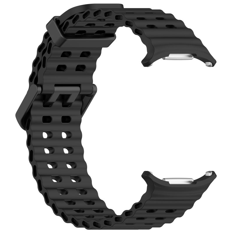 erorex For Samsung Galaxy Watch Ultra 47Mm Ocean Hole Dual Buckle Silicone Watch Band(Black) - Image 4