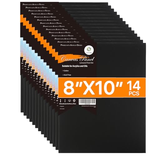 CONDA Black Canvases for Painting, Canvas Panels 8x10 inch, Pack of 14, 100% Cotton Acid-Free, 8 oz Gesso-Primed, Art Boards for Oil & Acrylic Painting - Image 1