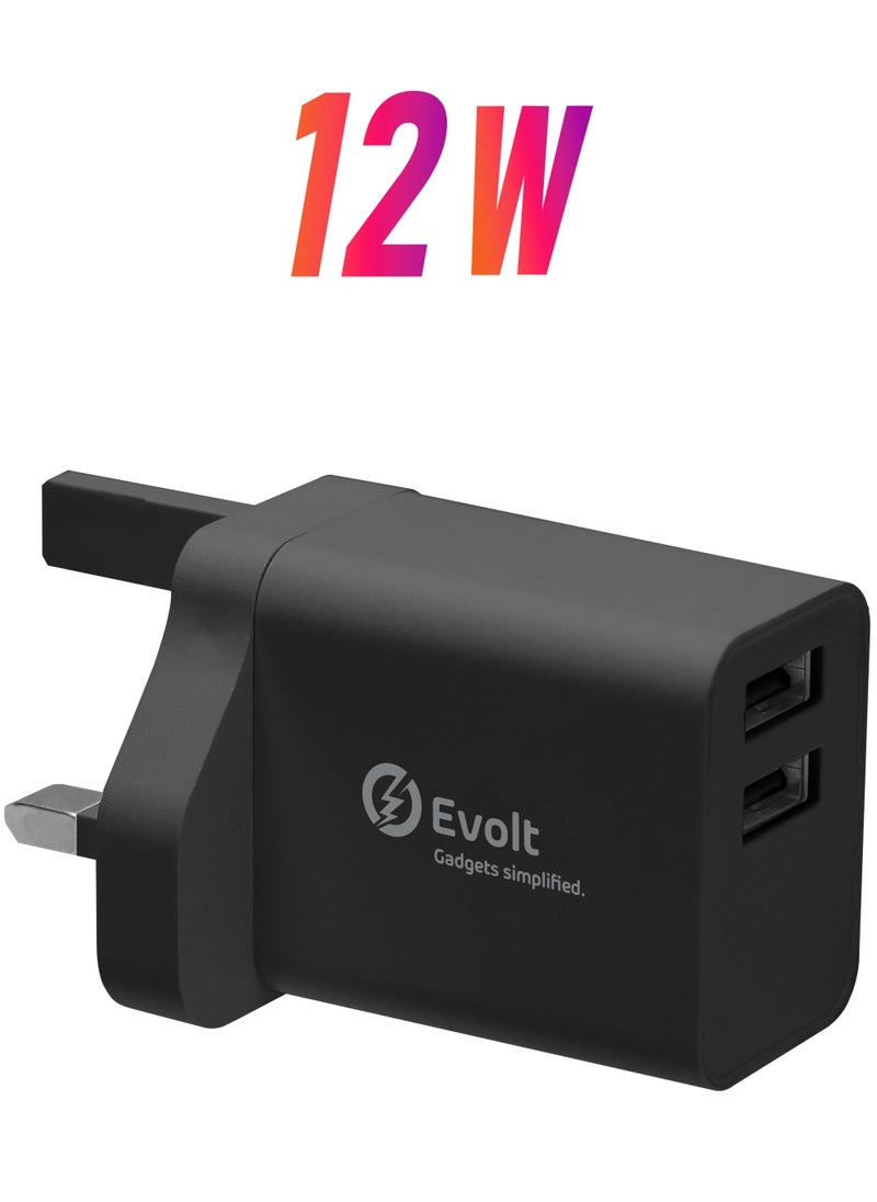 Evolt ETC-M03 2.4A Dual USB Travel Charger with Micro USB Cable Black  - Image 1