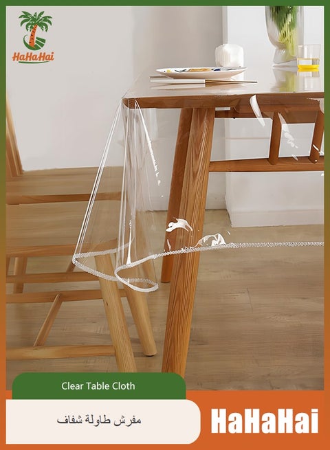 (137x198cm) Clear Table Cloth, Waterproof PE Table Cover Protector, Oil Spill Proof Wipeable Tablecloth for Dining Tables, Parties, Picnic, Outdoor & Indoor Uses Holidays