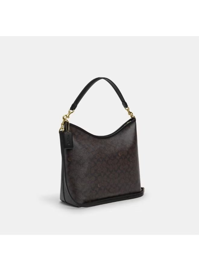 coachoutlet Coach Signature Canvas Hobo Bag for Women, Brown Coated Canvas with Black Leather Trims & Gold Tone Hardware, Detachable Strap, Luxury Designer Crossbody Handbag - Image 2