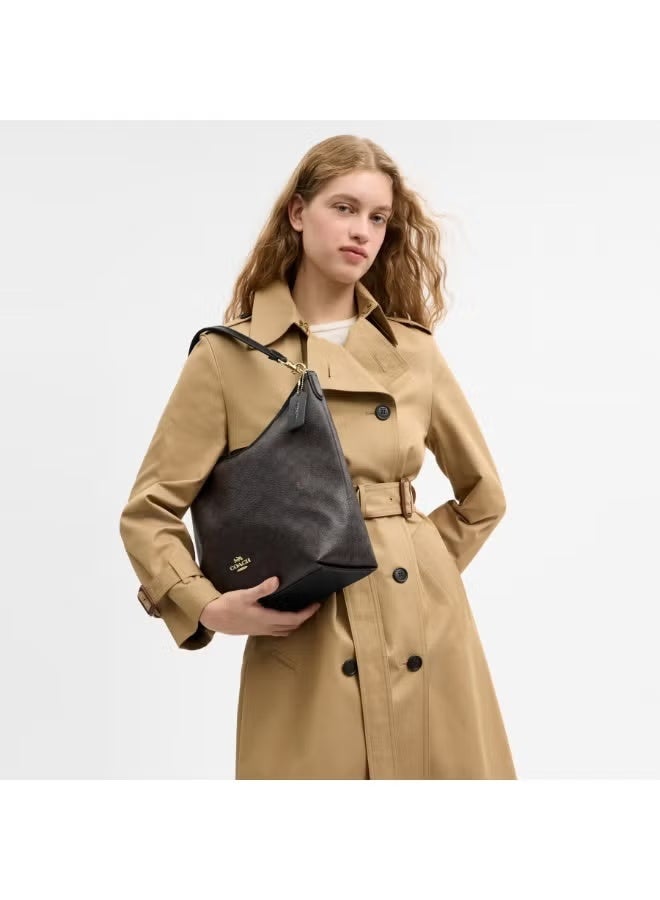 coachoutlet Coach Signature Canvas Hobo Bag for Women, Brown Coated Canvas with Black Leather Trims & Gold Tone Hardware, Detachable Strap, Luxury Designer Crossbody Handbag - Image 4