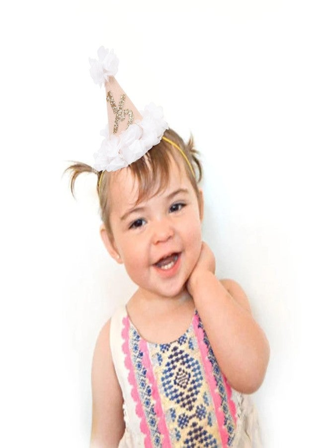 TERJIO White Flower 1/2 Birthday Hat - Baby Girl Half Birthday Decorations,6 Months Baby Birthday Flower Cone Hat,Gold Glitter 1/2 Birthday Photo Props,White Gauze Floral Half Way To One Party Hat - Image 4