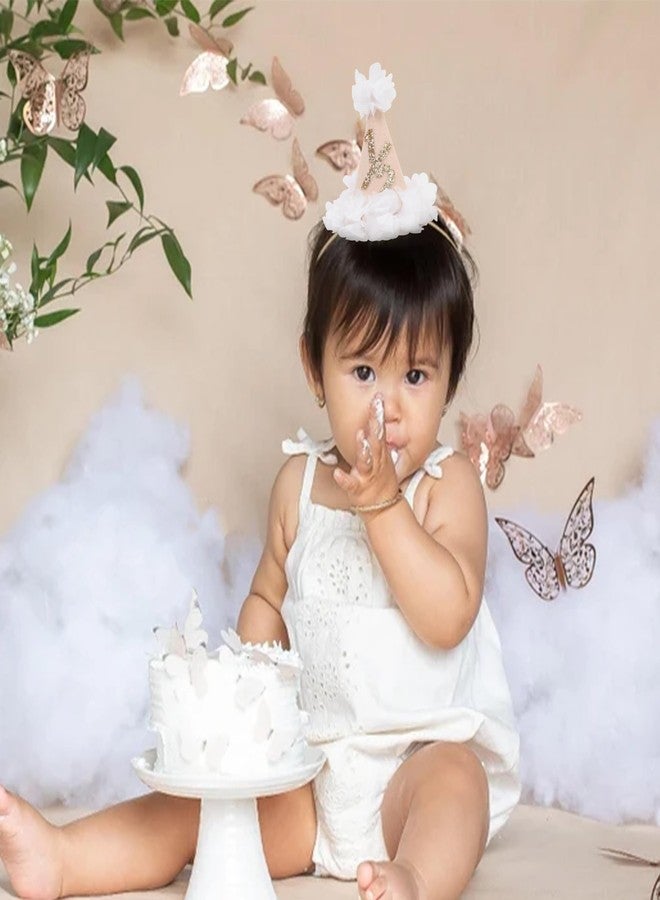 TERJIO White Flower 1/2 Birthday Hat - Baby Girl Half Birthday Decorations,6 Months Baby Birthday Flower Cone Hat,Gold Glitter 1/2 Birthday Photo Props,White Gauze Floral Half Way To One Party Hat - Image 3