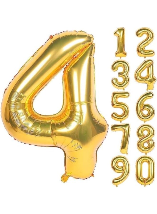 Gold Number Balloon, Large Foil Mylar Party Decoration with Numbers 0-9 (GOLD, 4)