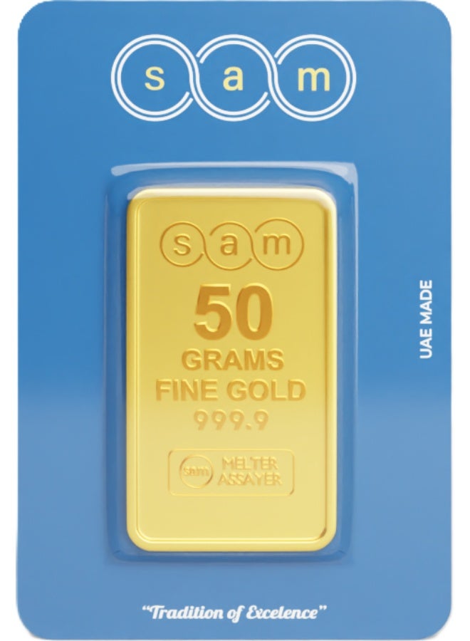 سام سبيكة ذهب 50 جرام، درجة نقاء الذهب 999.9 - 50 جرام - Image 1