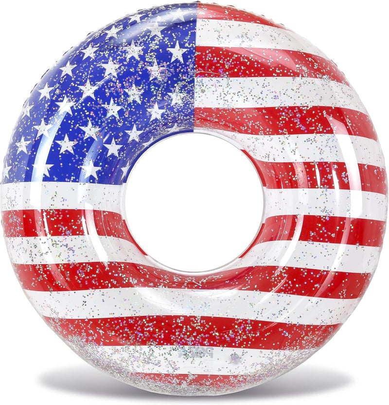 POZA Inflatable USA Pool Float - Luxurious Fun Lounger Filled with Sparkle Silver Stars Confetti, Cool USA Flag Design Water Swimming Pool Floaties for Beach, Lake & Pool - Image 1