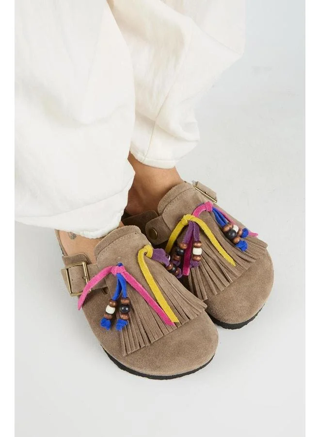 Manijero  Poelman Women's Genuine Leather Tassel Beaded Detailed Sabo Vizon Slipper. for Women | Best Price UAE