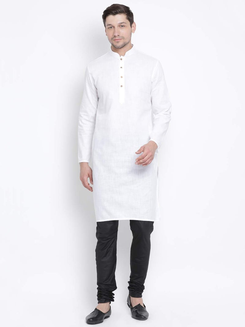 VASTRAMAY Men's White Cotton Linen Blend Kurta - Image 5