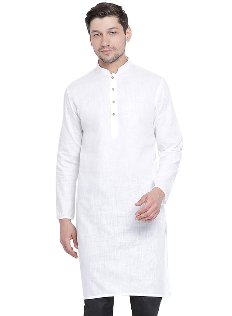 VASTRAMAY Men's White Cotton Linen Blend Kurta - Image 1