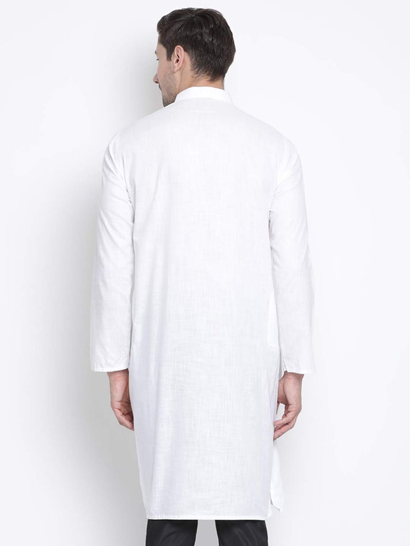 VASTRAMAY Men's White Cotton Linen Blend Kurta - Image 4