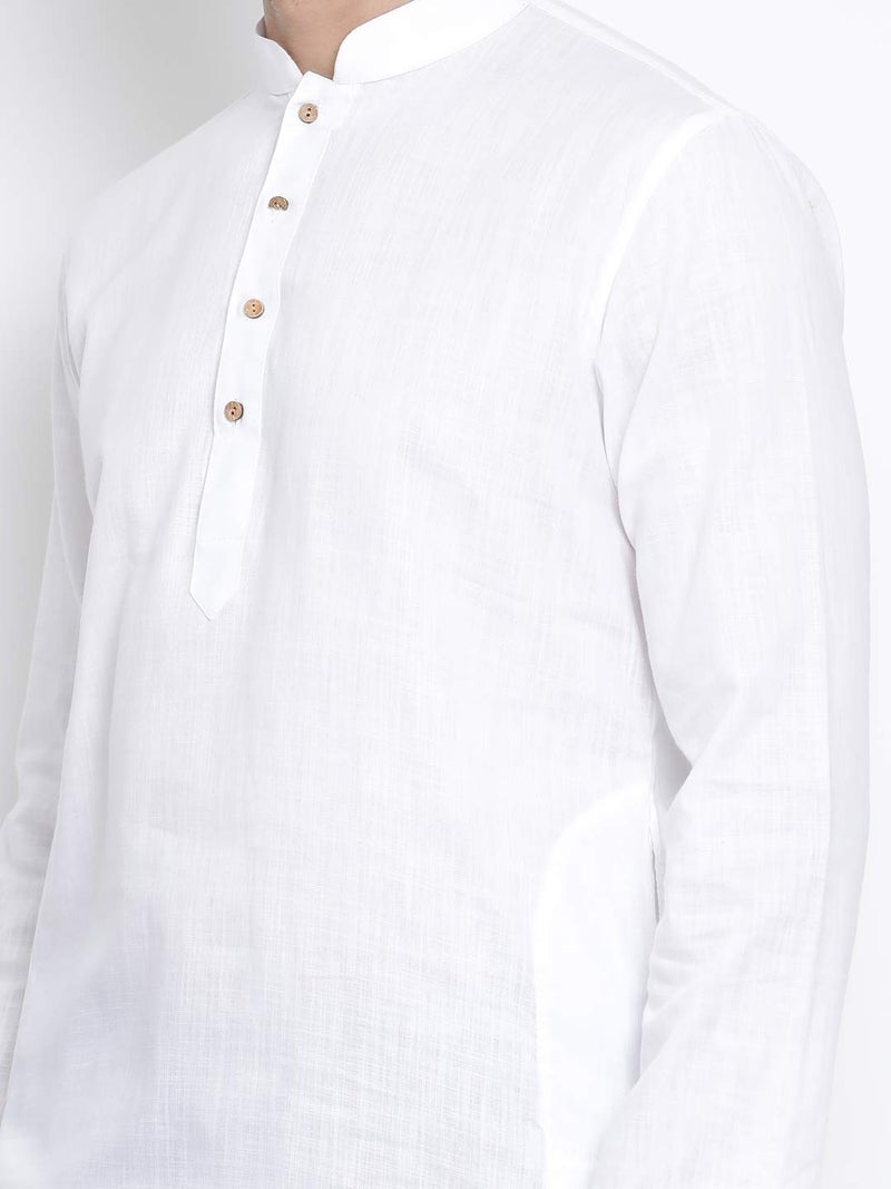 VASTRAMAY Men's White Cotton Linen Blend Kurta - Image 3
