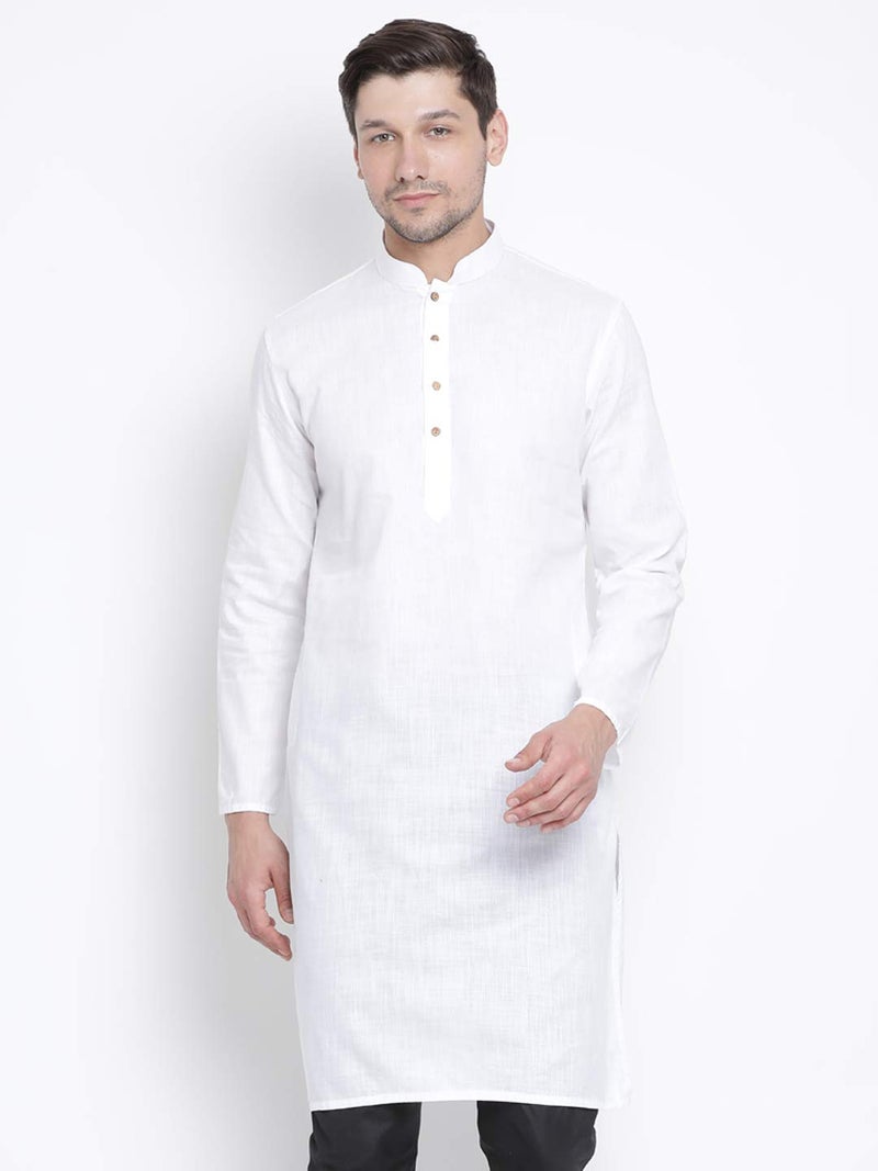 VASTRAMAY Men's White Cotton Linen Blend Kurta - Image 2