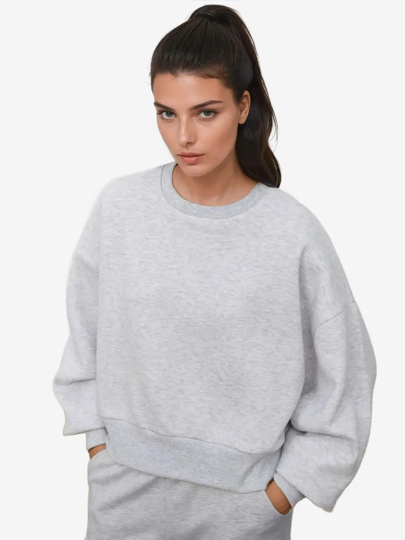 HICCUP Loose Fit Crew Neck Knitted Raised Sweatshirt