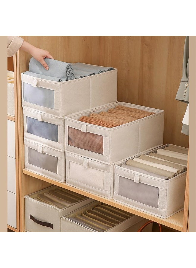 Beauenty 4 Pcs Linen Storage Bins : Closet Organizers and Storage with Clear Window Foldable Large Storage Closet Baskets for Organizing Clothing Toys Books Shelves (Beige 40x27x18cm) - Image 5