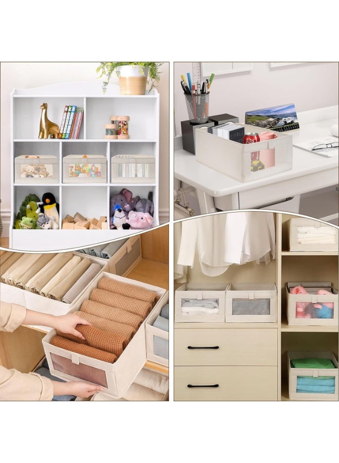 Beauenty 4 Pcs Linen Storage Bins : Closet Organizers and Storage with Clear Window Foldable Large Storage Closet Baskets for Organizing Clothing Toys Books Shelves (Beige 40x27x18cm) - Image 3