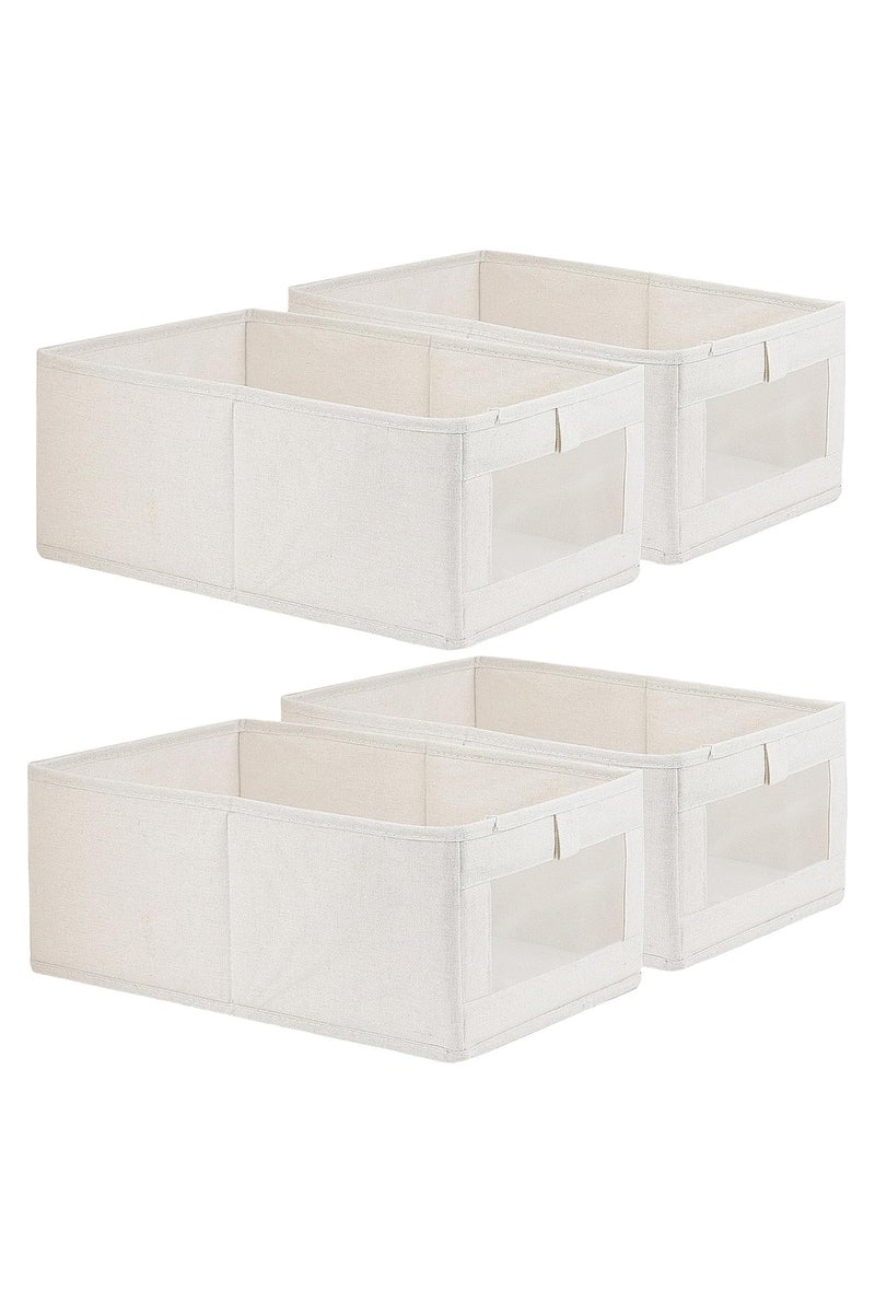 Beauenty 4 Pcs Linen Storage Bins : Closet Organizers and Storage with Clear Window Foldable Large Storage Closet Baskets for Organizing Clothing Toys Books Shelves (Beige 40x27x18cm) - Image 1