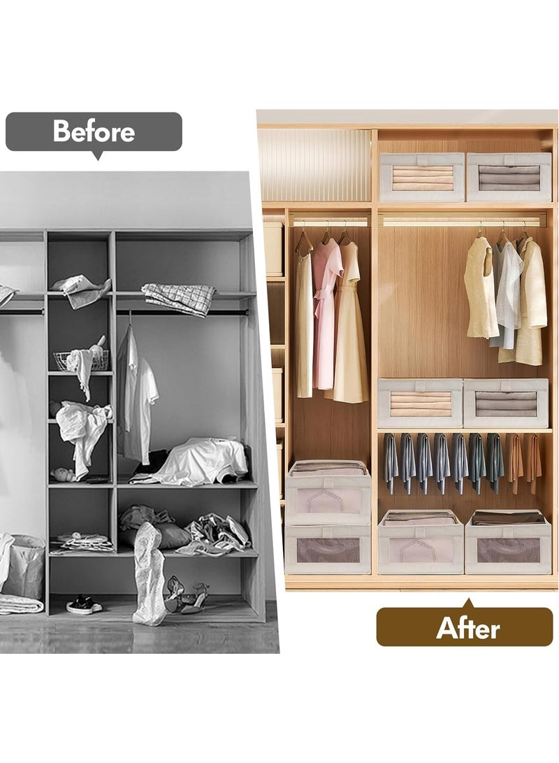 Beauenty 4 Pcs Linen Storage Bins : Closet Organizers and Storage with Clear Window Foldable Large Storage Closet Baskets for Organizing Clothing Toys Books Shelves (Beige 40x27x18cm) - Image 2