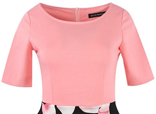 oxiuly Women's Vintage Patchwork Pockets Puffy Swing Casual Party Dress OX165 (Pink, m) - Image 3